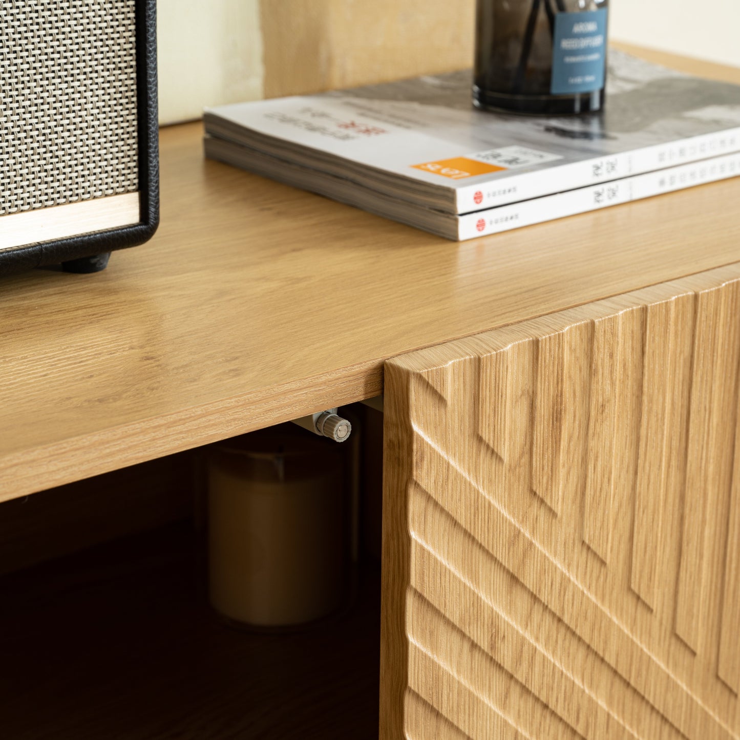 Storage Cabinet with 2 Doors – Natural Wood Accent Console with Adjustable Shelves