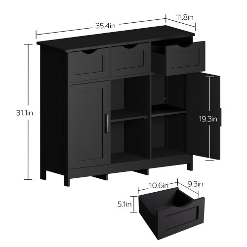Black Wooden Storage Cabinet with Drawers & Adjustable Shelves – Accent Organizer for Bedroom, Living Room, or Coffee Bar