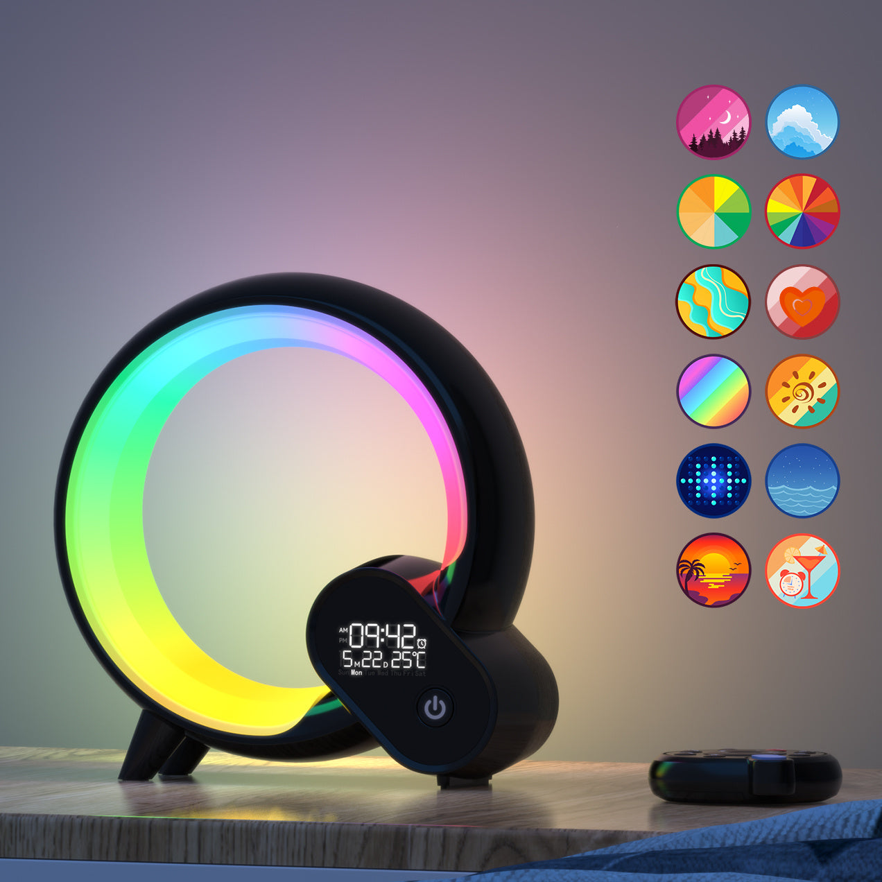 Q Wake-Up Light – Smart Sunrise Alarm Clock with Color-Changing Ambient Lighting & Digital Display