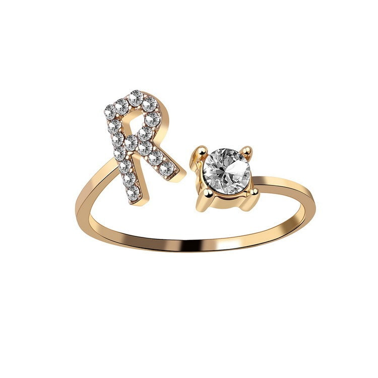 Adjustable Initial Letter Ring – Gold Plated, Personalized Jewelry for Women