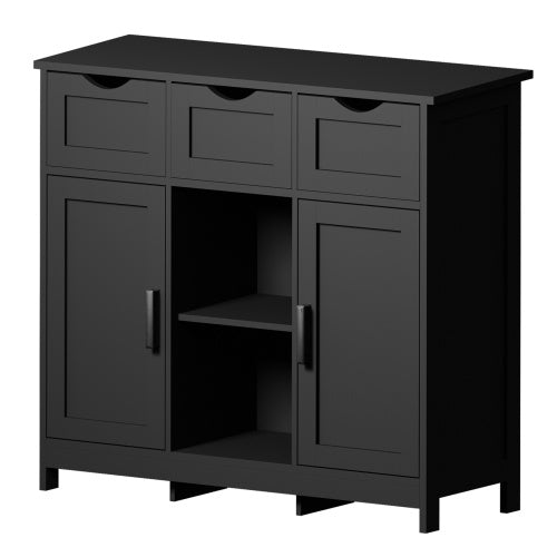 Black Wooden Storage Cabinet with Drawers & Adjustable Shelves – Accent Organizer for Bedroom, Living Room, or Coffee Bar
