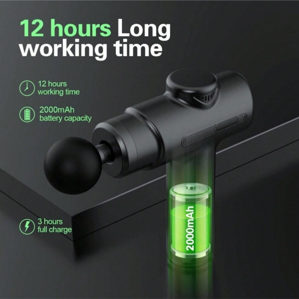 Deep Tissue Massage Gun – Handheld Percussion Massager with 8 Heads & 12-Hour Battery