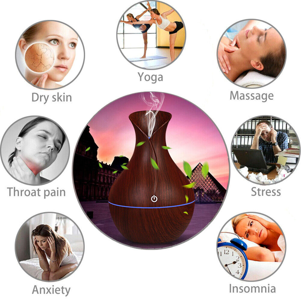 LED Aromatherapy Diffuser with Essential Oils – Walnut Wood Edition