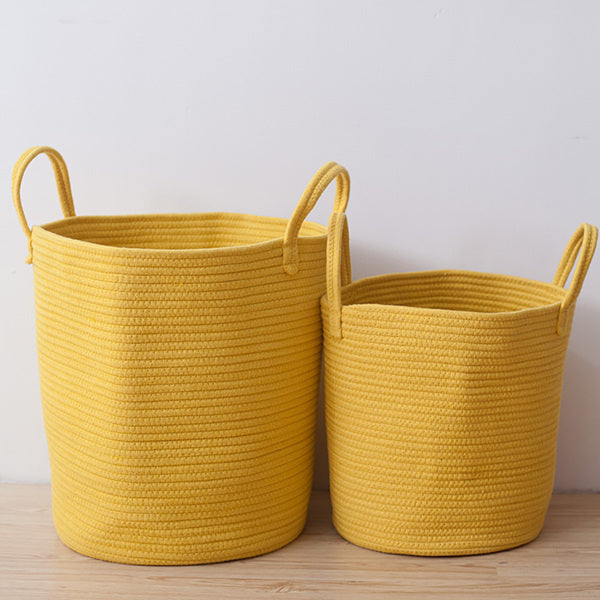 Large Woven Storage Basket with Handles – Minimalist Cotton Rope Design (Yellow)