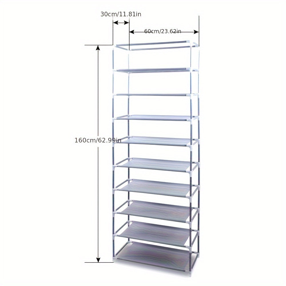 10-Tier Shoe Storage Cabinet with Dust Cover – Foldable, Lightweight Organizer (Gray)
