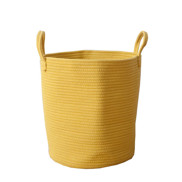 Large Woven Storage Basket with Handles – Minimalist Cotton Rope Design (Yellow)