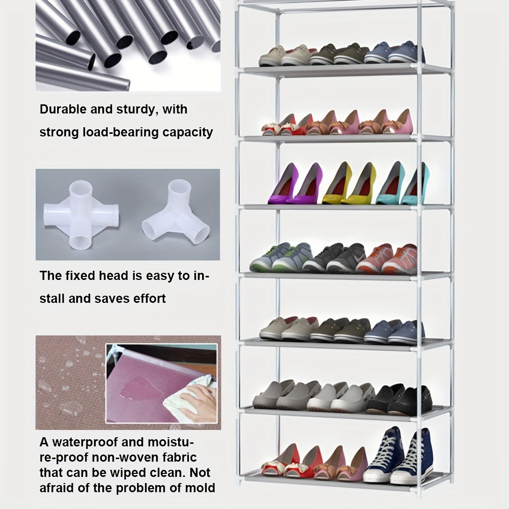 10-Tier Shoe Storage Cabinet with Dust Cover – Foldable, Lightweight Organizer (Gray)