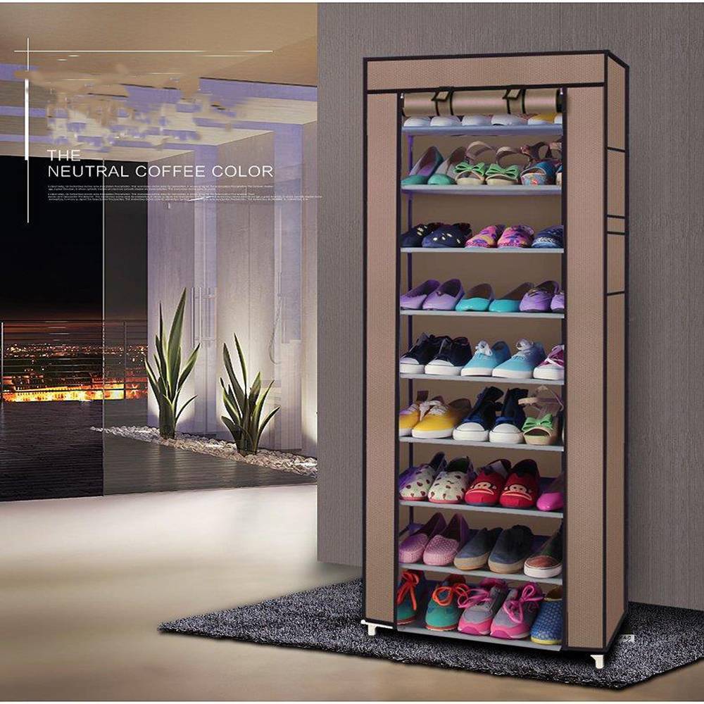 RoomSaver 9-Tier Shoe Rack – Space-Saving Fabric Organizer (Coffee Color)