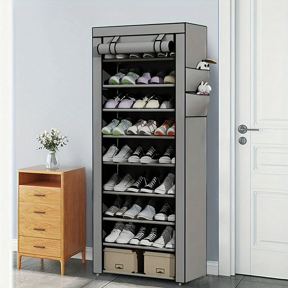 10-Tier Shoe Storage Cabinet with Dust Cover – Foldable, Lightweight Organizer (Gray)