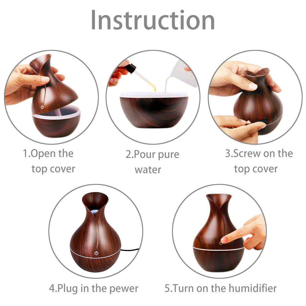 LED Aromatherapy Diffuser with Essential Oils – Walnut Wood Edition