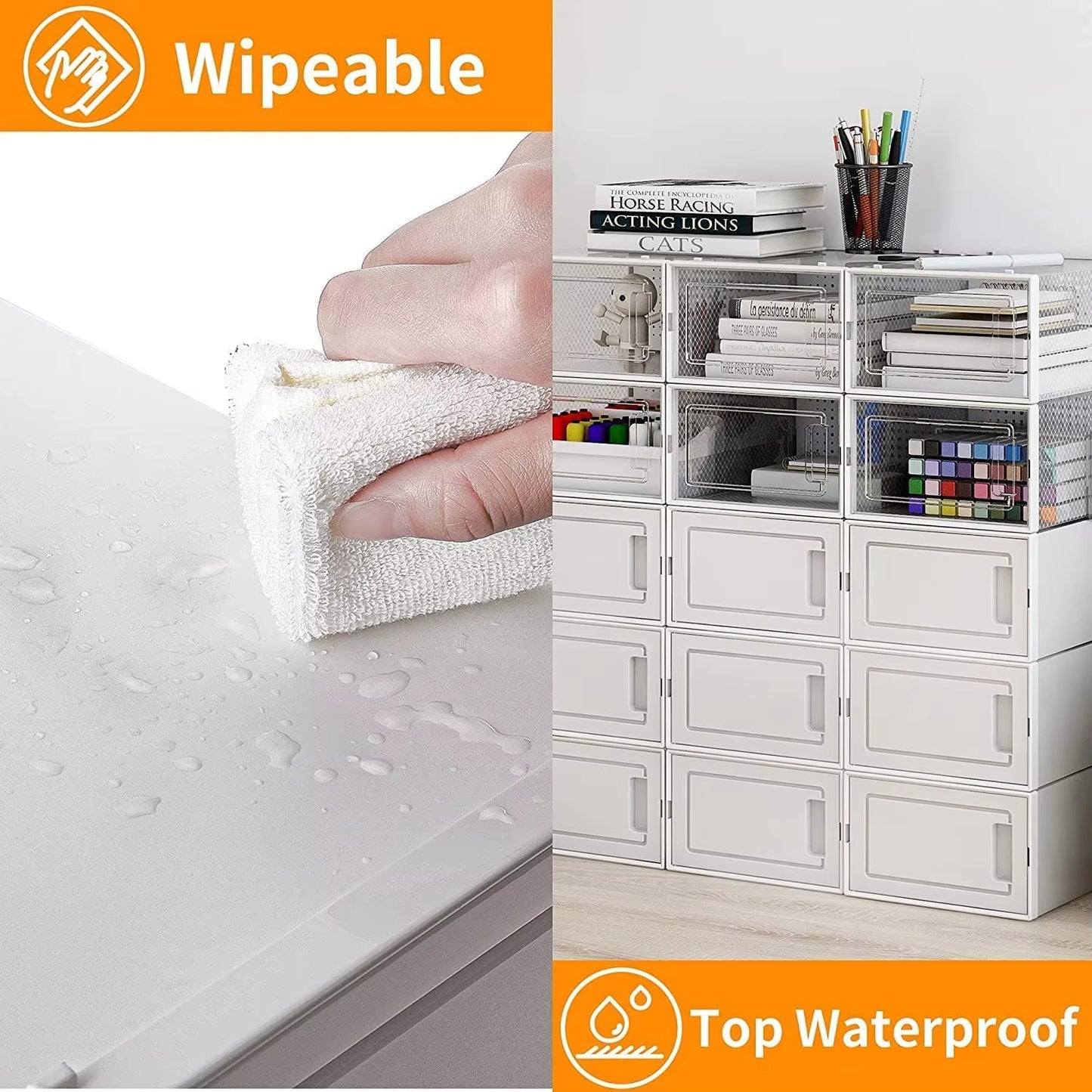 15-Pack Clear Foldable Shoe Storage Boxes with Front Drawer Access – Modular Stackable Design