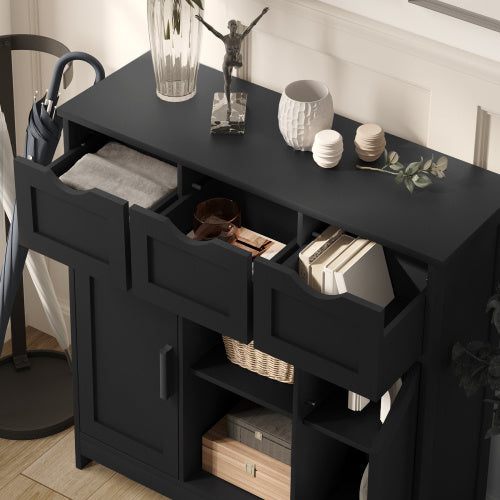 Black Wooden Storage Cabinet with Drawers & Adjustable Shelves – Accent Organizer for Bedroom, Living Room, or Coffee Bar