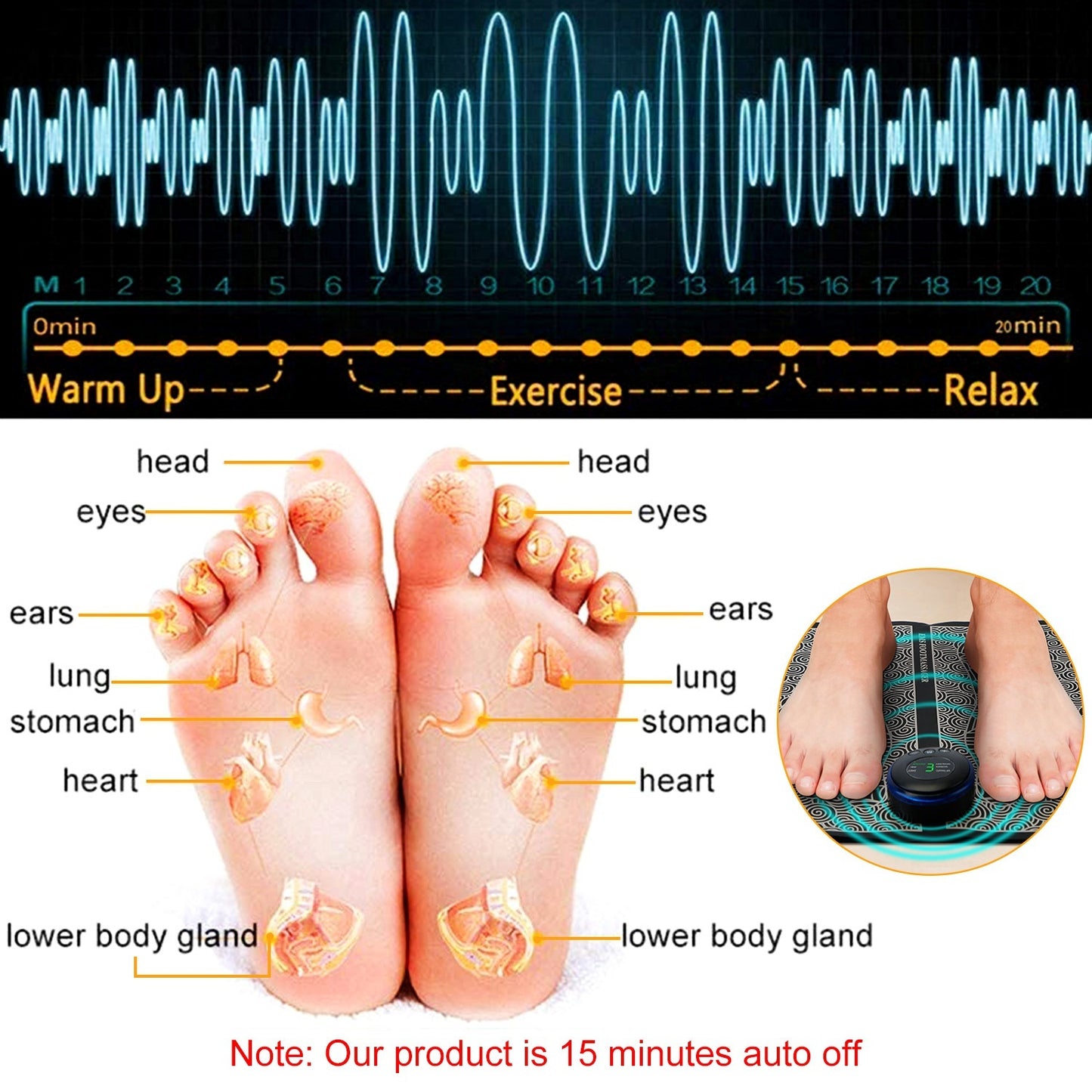 EMS Foot Massager Pad – Rechargeable Electric Reflexology Mat with 6 Modes & Auto Shut-Off