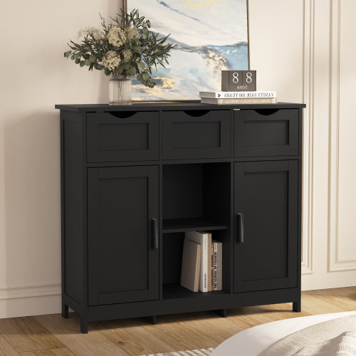 Black Wooden Storage Cabinet with Drawers & Adjustable Shelves – Accent Organizer for Bedroom, Living Room, or Coffee Bar