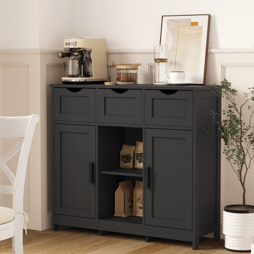 Black Wooden Storage Cabinet with Drawers & Adjustable Shelves – Accent Organizer for Bedroom, Living Room, or Coffee Bar