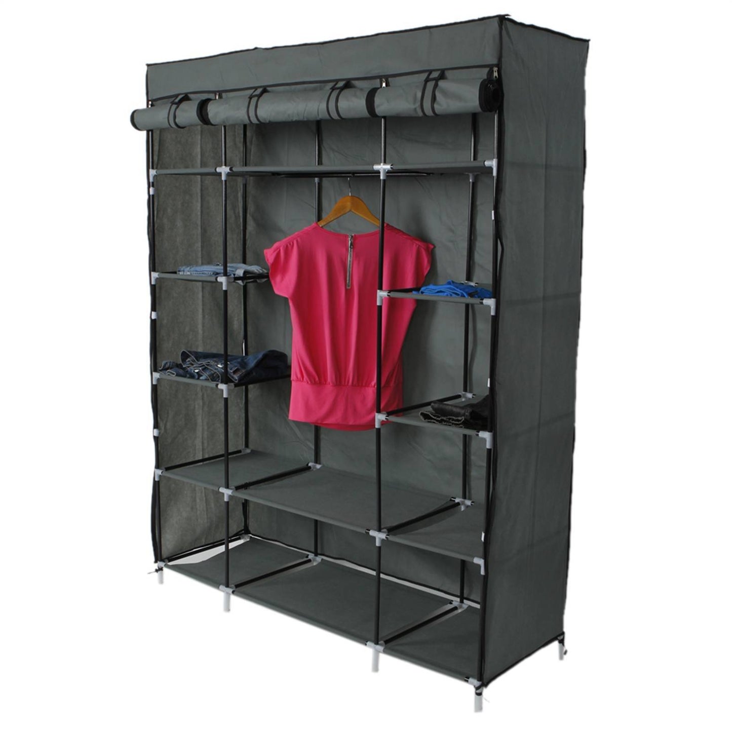 Portable 5-Layer Closet Organizer with Shelves – Foldable Wardrobe Rack