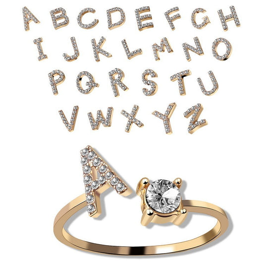 Adjustable Initial Letter Ring – Gold Plated, Personalized Jewelry for Women