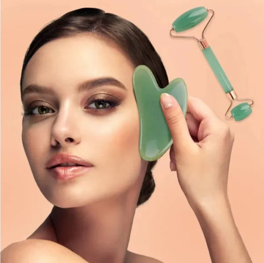Gua Sha & Jade Roller Set – Facial Sculpting & Skincare Massage Duo