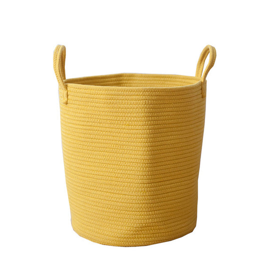 Large Woven Storage Basket with Handles – Minimalist Cotton Rope Design (Yellow)