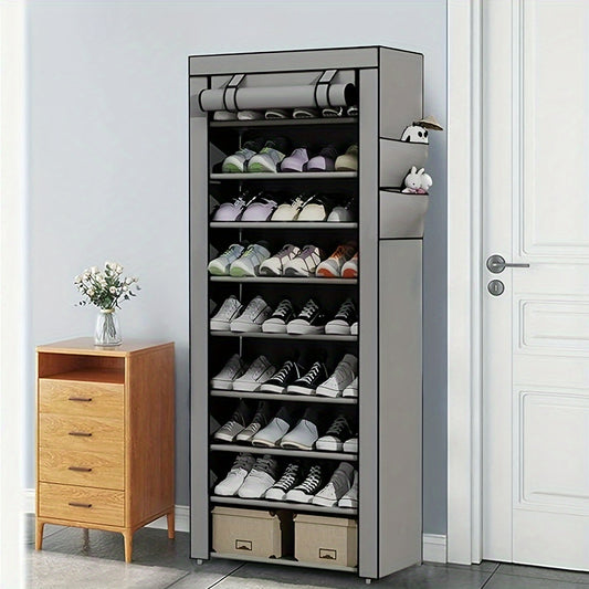 10-Tier Shoe Storage Cabinet with Dust Cover – Foldable, Lightweight Organizer (Gray)