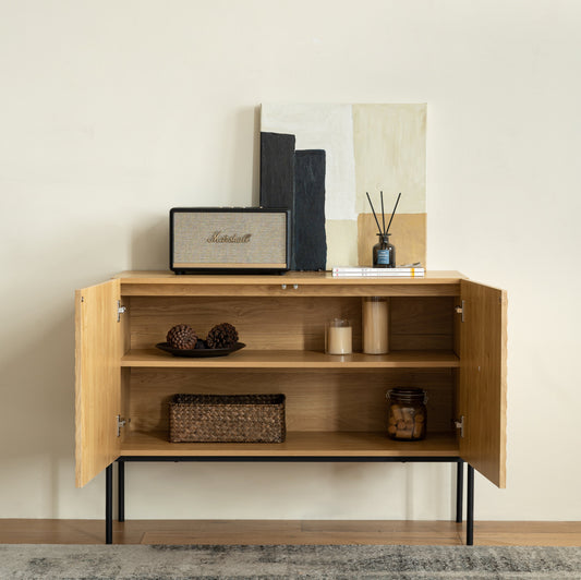 Storage Cabinet with 2 Doors – Natural Wood Accent Console with Adjustable Shelves