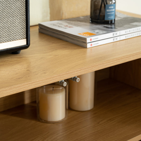 Storage Cabinet with 2 Doors – Natural Wood Accent Console with Adjustable Shelves