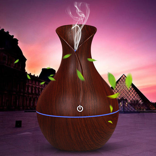 LED Aromatherapy Diffuser with Essential Oils – Walnut Wood Edition