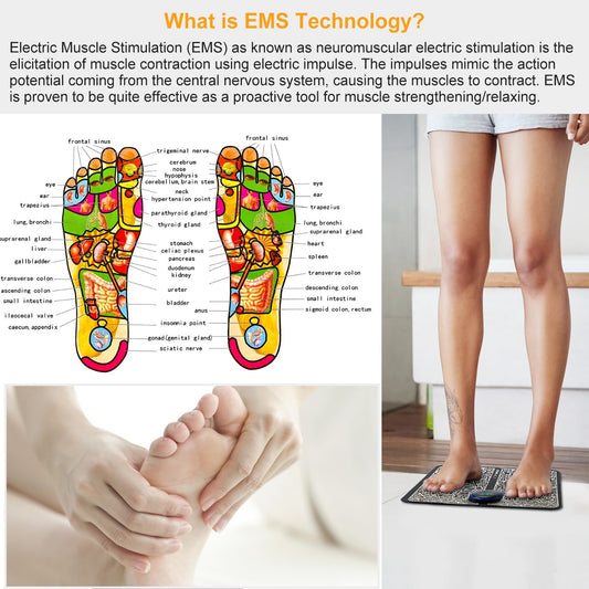EMS Foot Massager Pad – Rechargeable Electric Reflexology Mat with 6 Modes & Auto Shut-Off