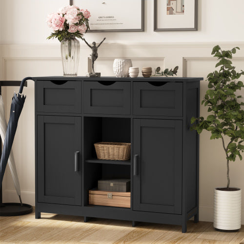 Black Wooden Storage Cabinet with Drawers & Adjustable Shelves – Accent Organizer for Bedroom, Living Room, or Coffee Bar